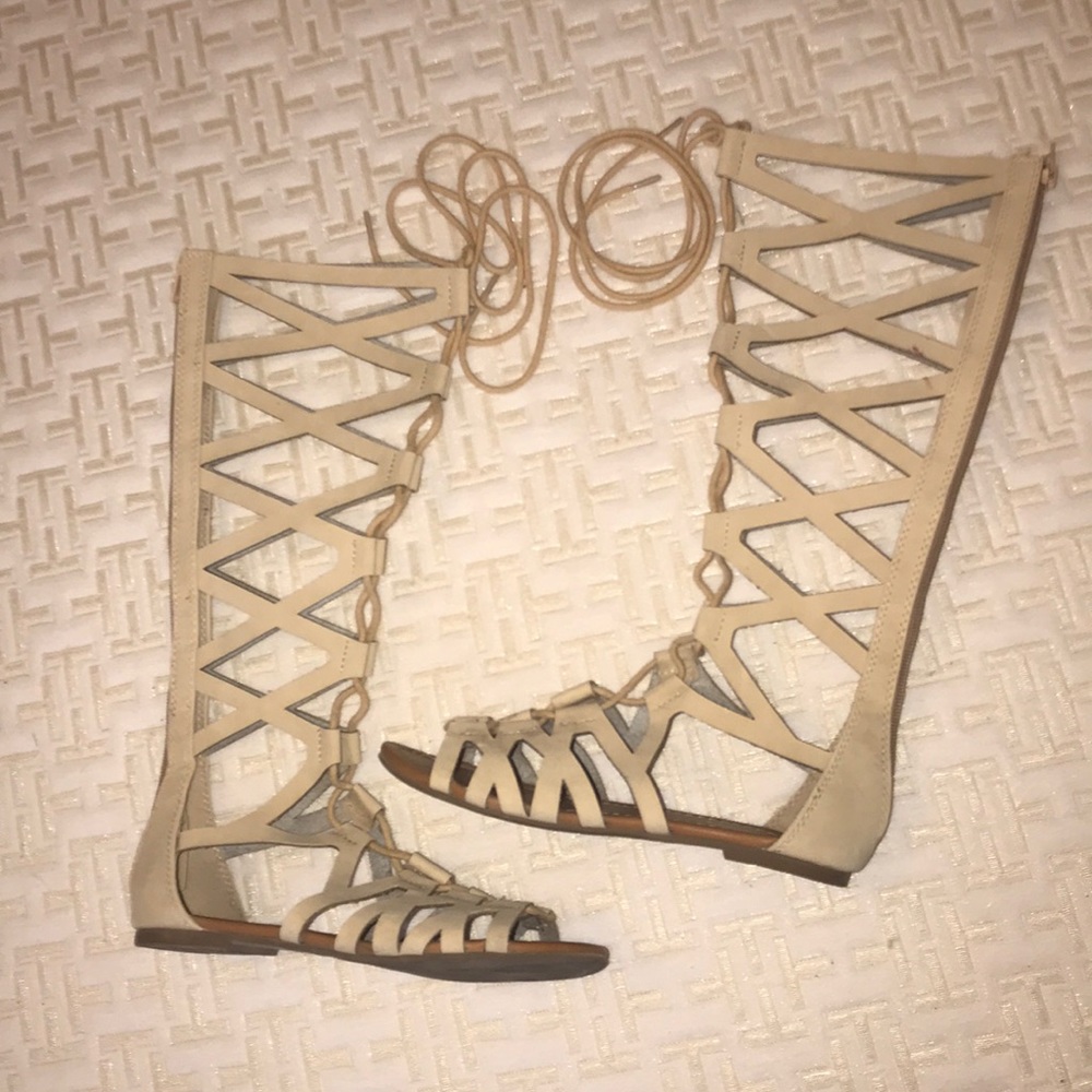 Nude knee high sandals